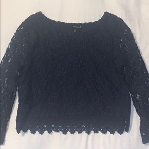 Dark Blue Long Sleeve Lace Top